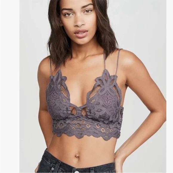 Free People Adella bralette lace gray Strappy smocked back - Picture 3 of 9